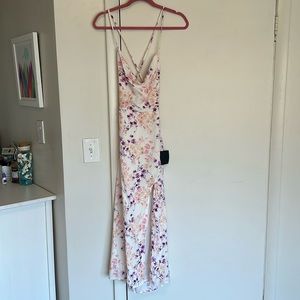Lulu's Floral Maxi Dress in Cream with Pink and Purple Accents